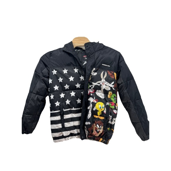 Looney Tunes Bugs Bunny & Friends Members Only Hooded Puffer Coat Size Med - Picture 1 of 16